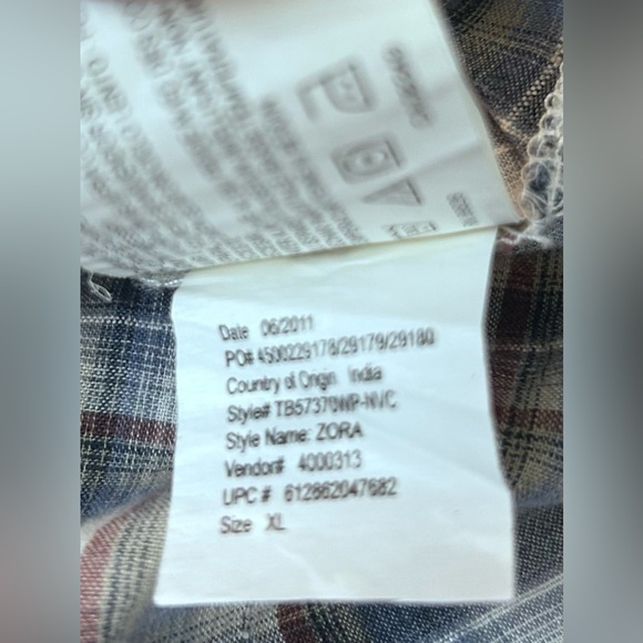 Women’s  Zora Plaid Crochet Lace Yoke 100% Cotton Blouse - Picture 11 of 13